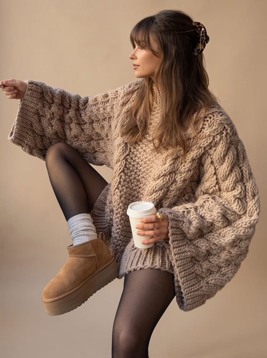 Ambrose | Women's Chunky Cable Knit Oversized Dropped-Shoulder Jumper