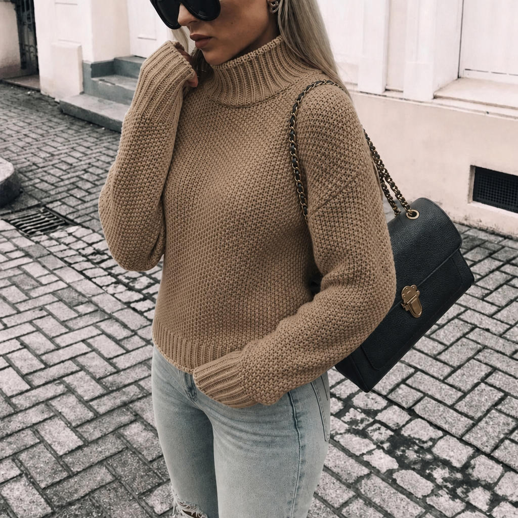 Elowenne | Women's Chunky Knit Oversized Roll Neck Jumper