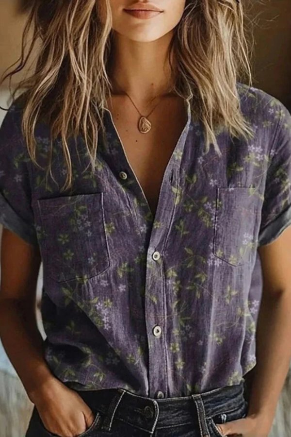 Rosalie | Vintage Floral Cotton Button-Up Blouse