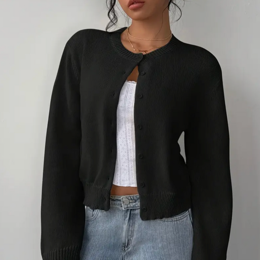 Évarielle | Women's Cropped Button Knit Cardigan