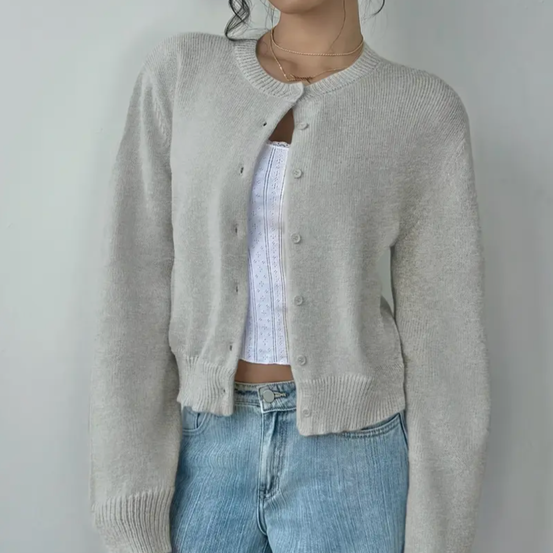 Évarielle | Women's Cropped Button Knit Cardigan