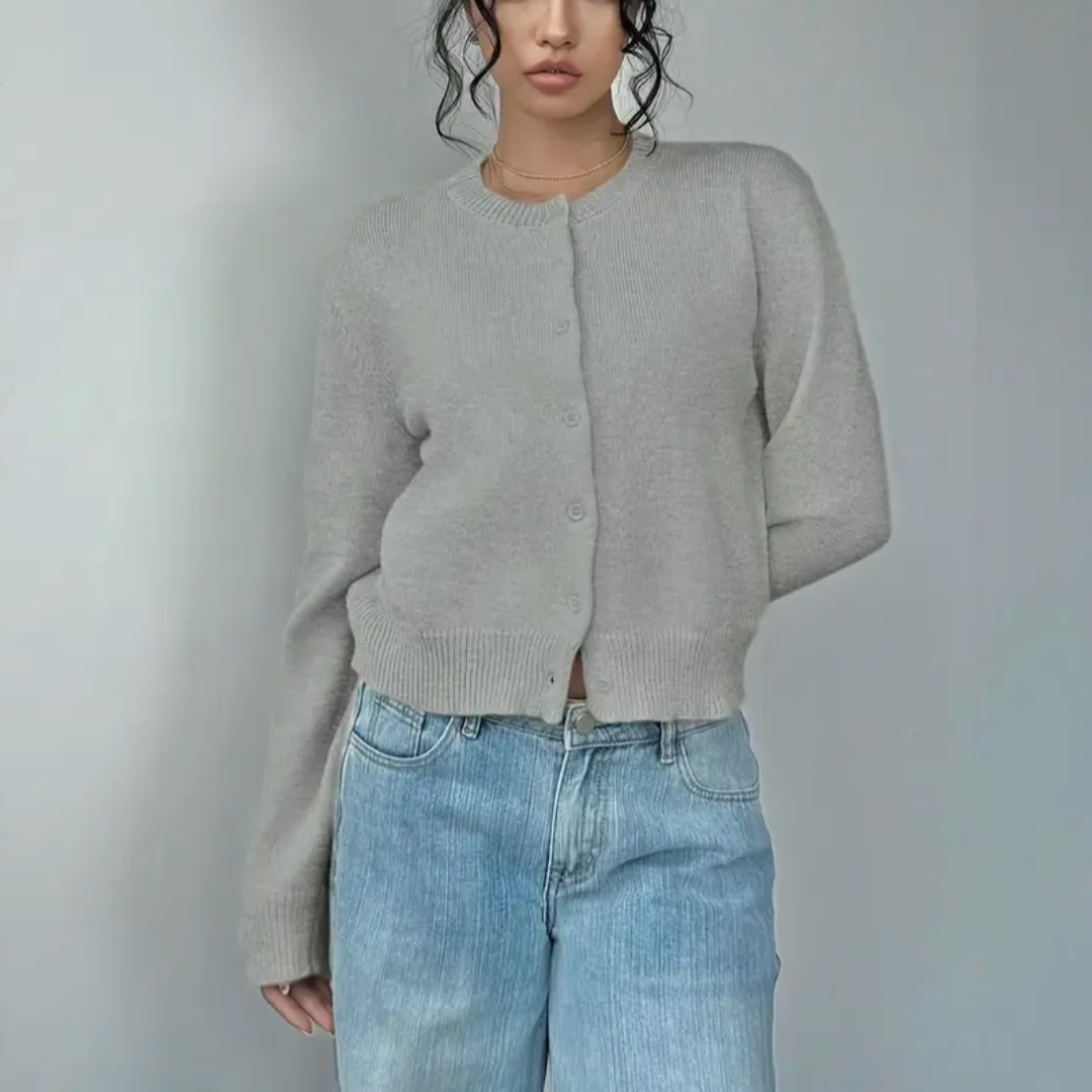 Évarielle | Women's Cropped Button Knit Cardigan