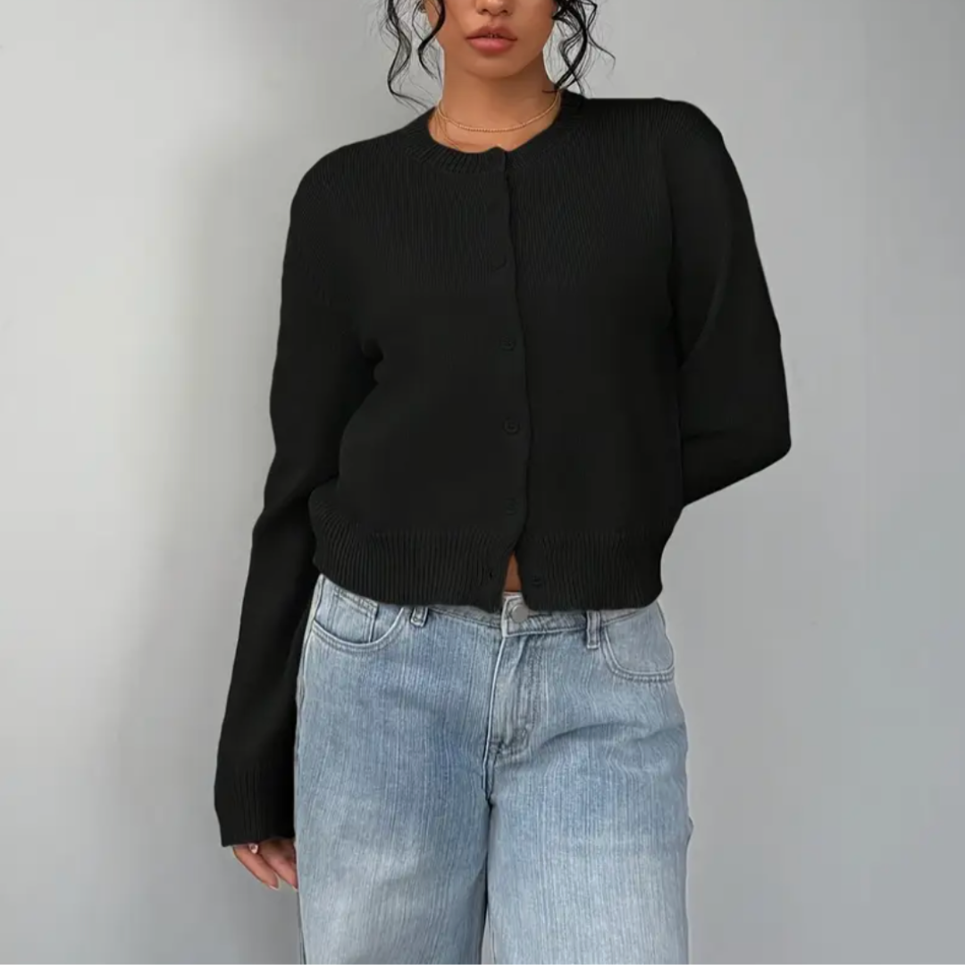Évarielle | Women's Cropped Button Knit Cardigan