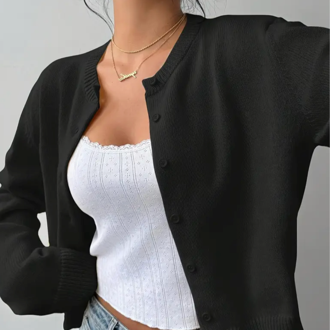 Évarielle | Women's Cropped Button Knit Cardigan