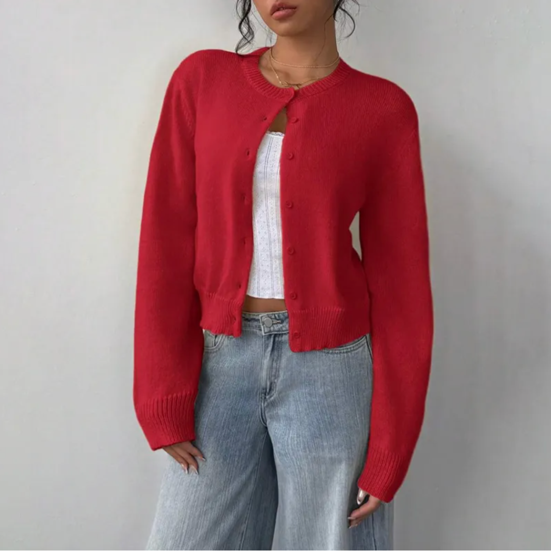 Évarielle | Women's Cropped Button Knit Cardigan