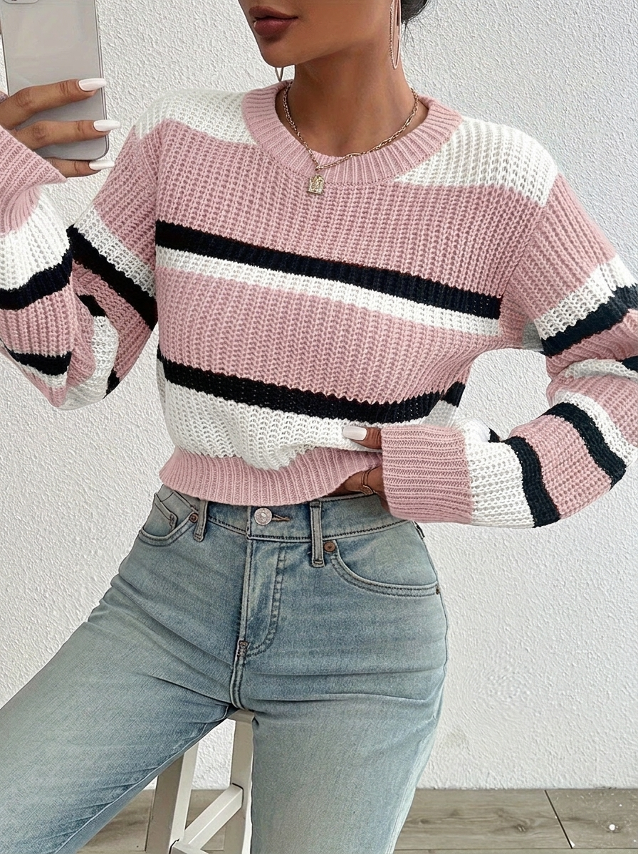 Elarisse | Women's Striped Cropped Knit Jumper