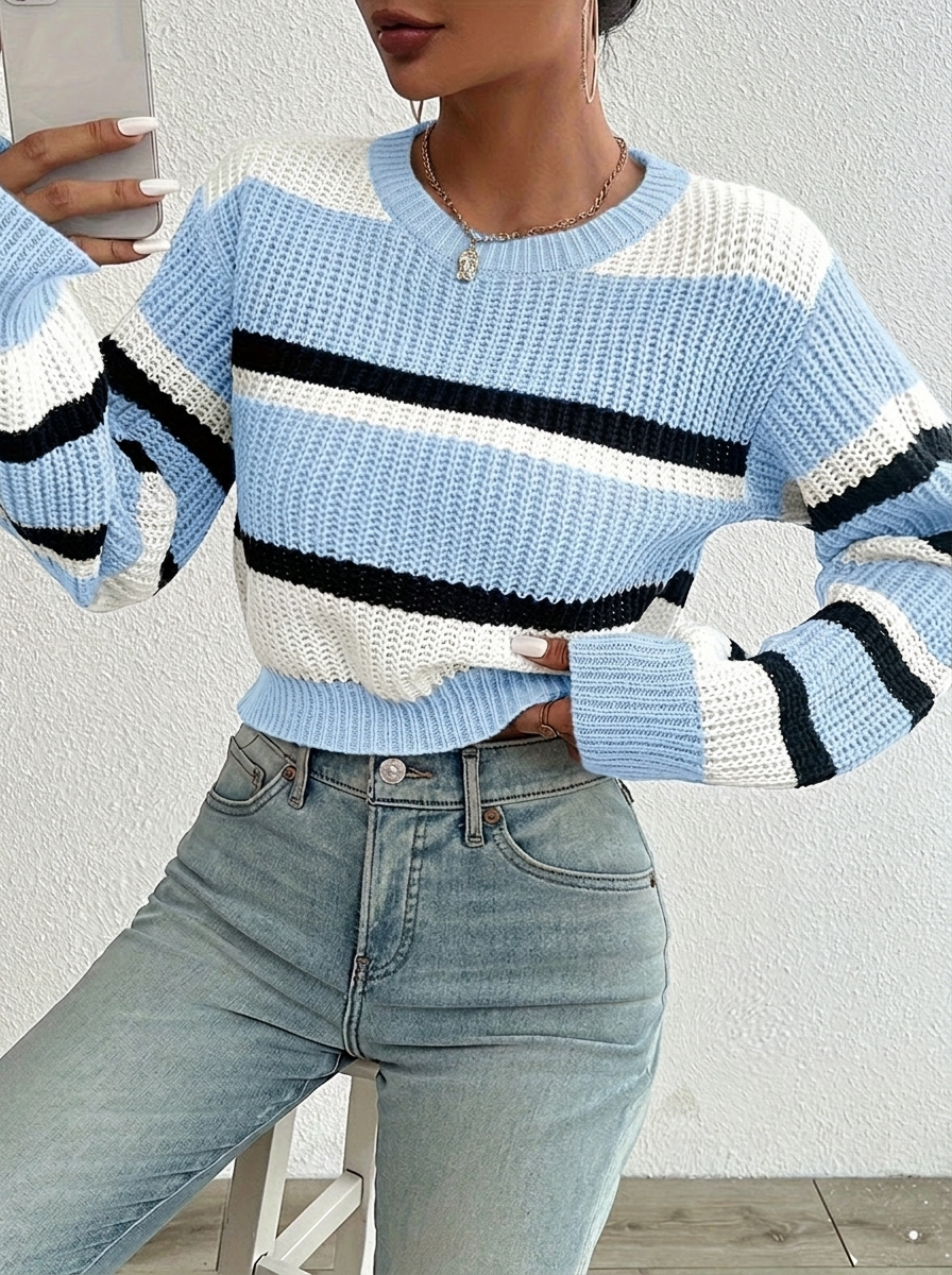 Elarisse | Women's Striped Cropped Knit Jumper