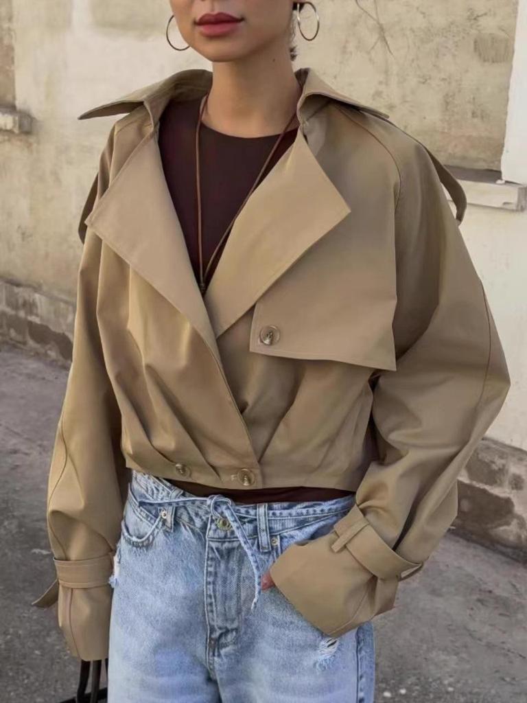 Imogen | Women's Cropped Trench Jacket with Oversized Lapels