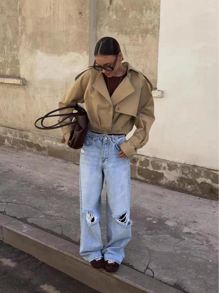 Imogen | Women's Cropped Trench Jacket with Oversized Lapels