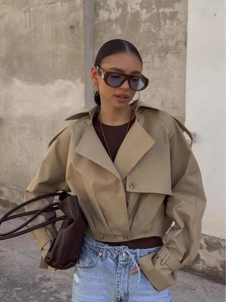 Imogen | Women's Cropped Trench Jacket with Oversized Lapels