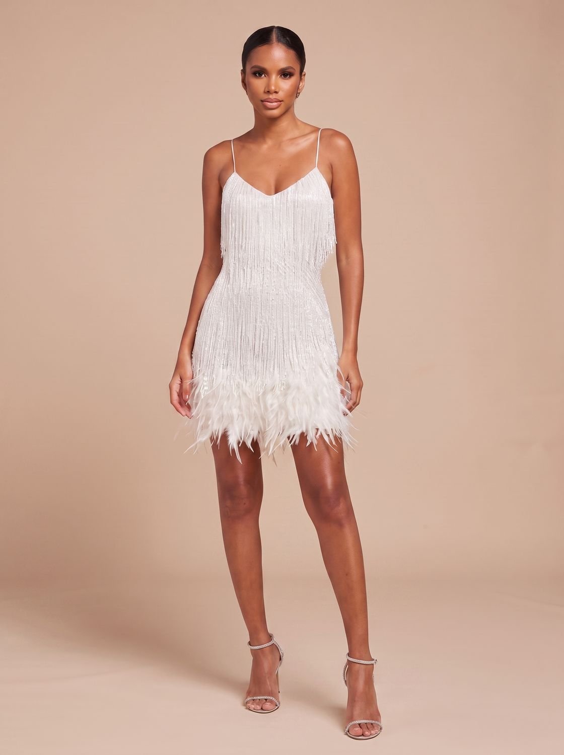 Bettina | Fringe Christmas Party Mini Dress with Feather Trim