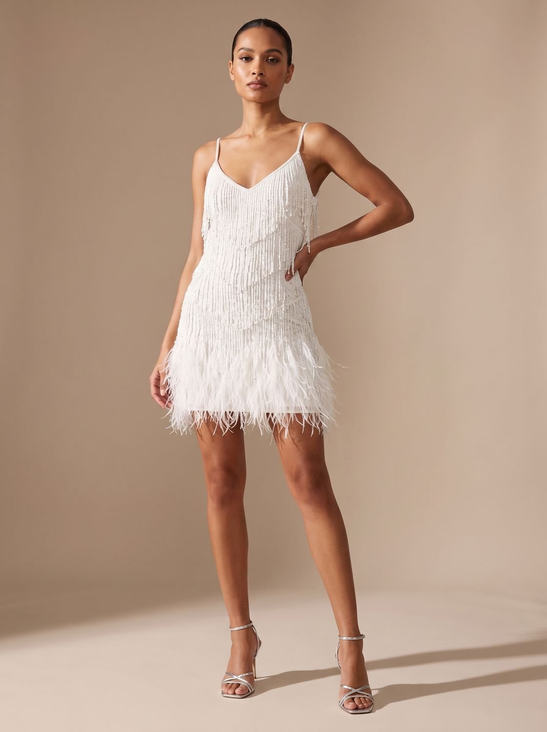 Bettina | Fringe Christmas Party Mini Dress with Feather Trim