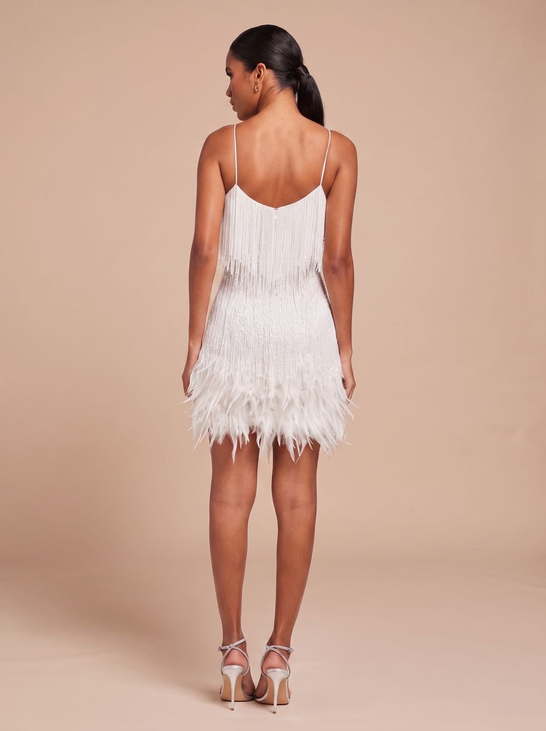 Bettina | Fringe Christmas Party Mini Dress with Feather Trim
