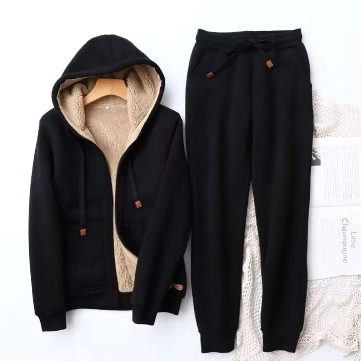 Nerisse | Women's Fleece-Lined Relaxed-Fit Winter Hoodie & Jogger Tracksuit Set