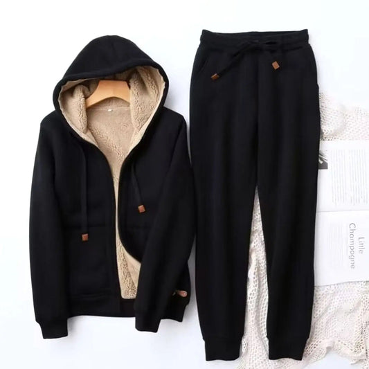 Nerisse | Women's Fleece-Lined Relaxed-Fit Winter Hoodie & Jogger Tracksuit Set