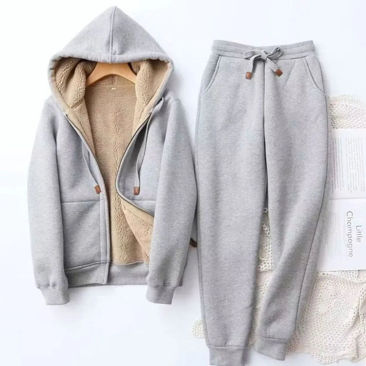 Nerisse | Women's Fleece-Lined Relaxed-Fit Winter Hoodie & Jogger Tracksuit Set