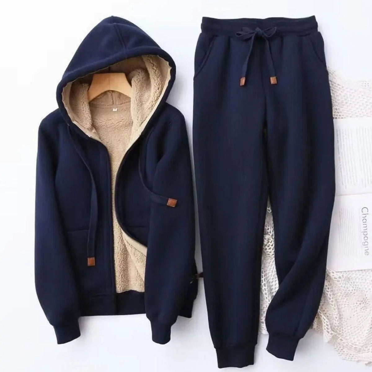 Nerisse | Women's Fleece-Lined Relaxed-Fit Winter Hoodie & Jogger Tracksuit Set