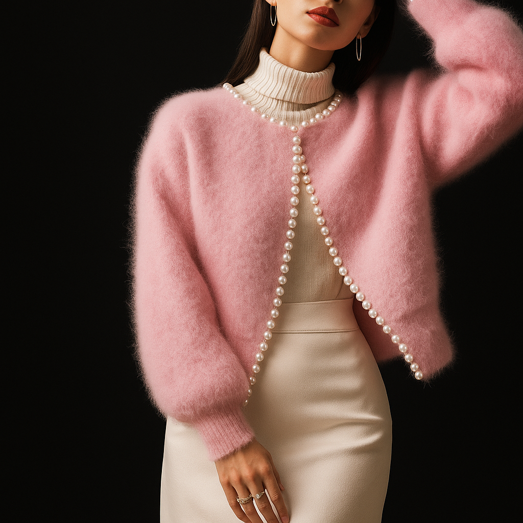 Cressida | Women's Beaded Fluffy Cropped Cardigan