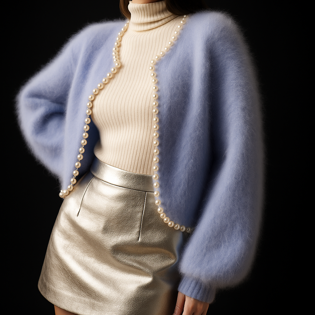 Cressida | Women's Beaded Fluffy Cropped Cardigan