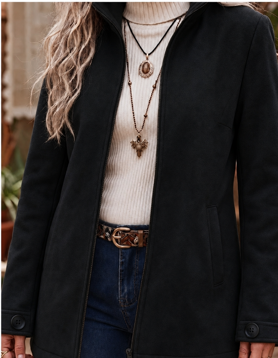 Women's Textured Zip-Up Winter Jacket