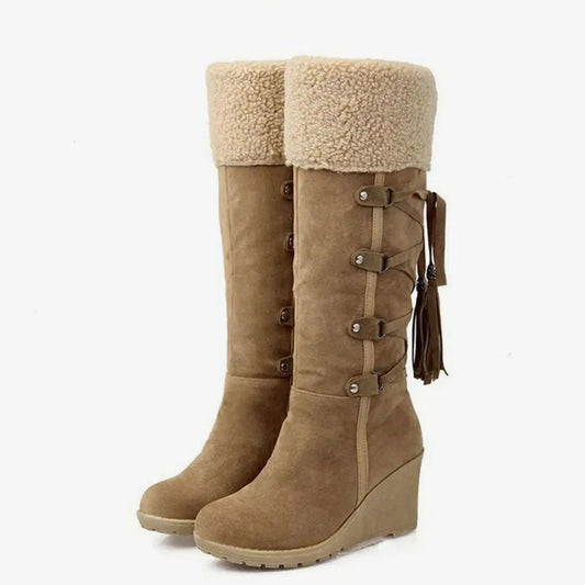 Elara | Women's Faux-Fur Wedge Knee-High Boots