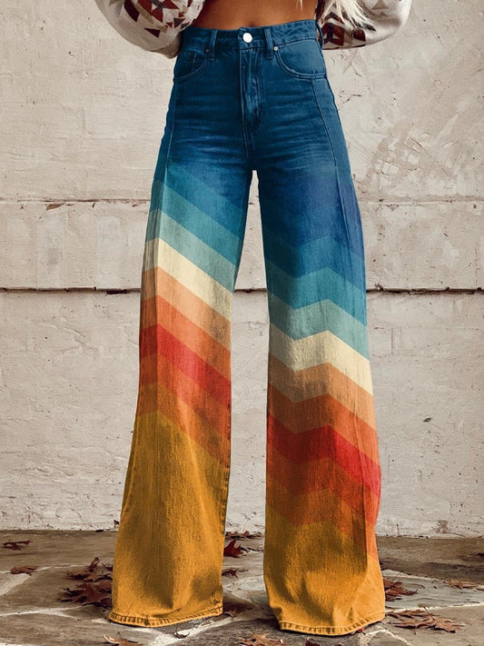 Soleia | Women's High Waist Chevron Wide Leg Trousers