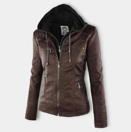 Nyla | Women's Hooded Faux Leather Biker Jacket