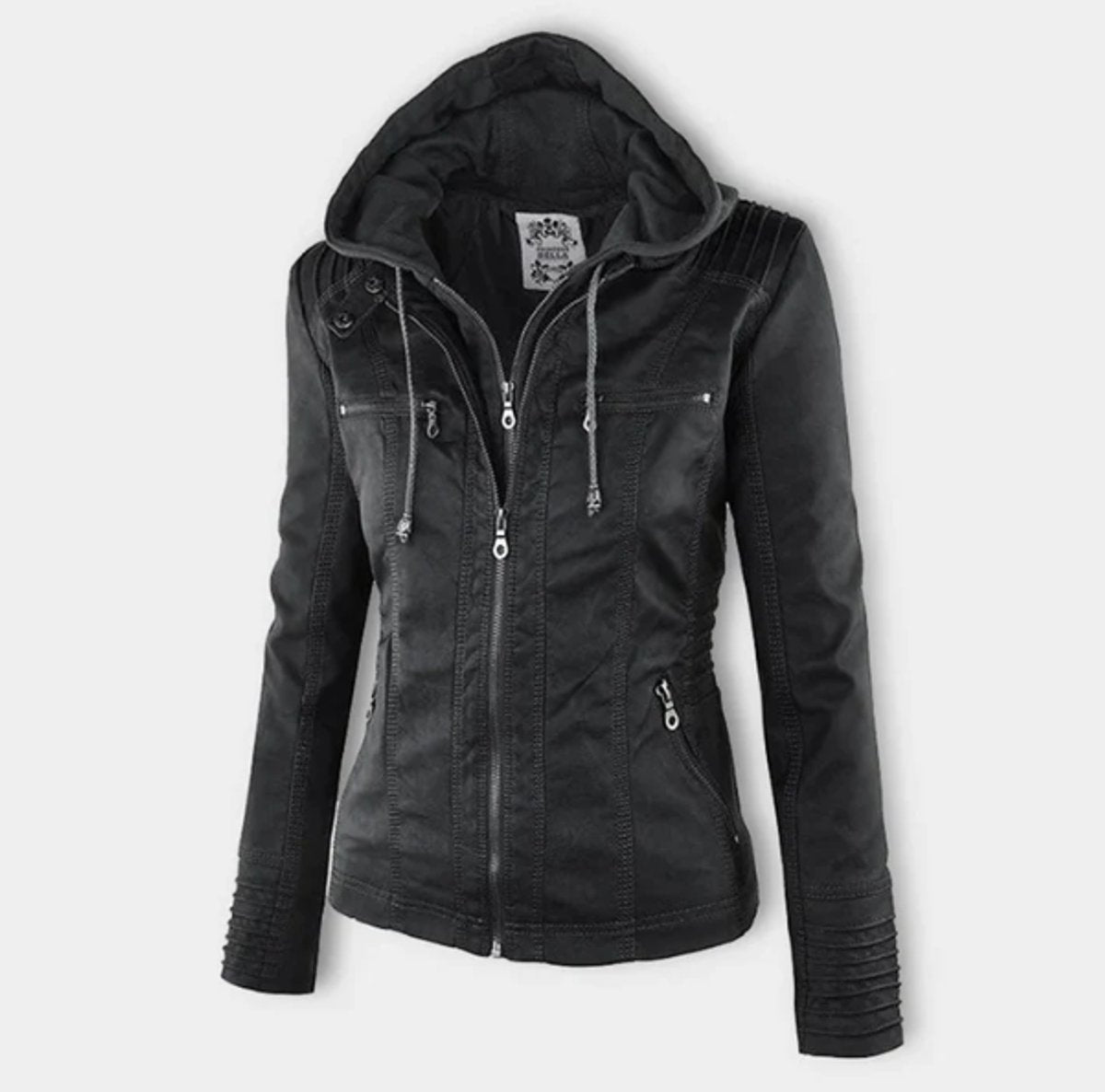 Nyla | Women's Hooded Faux Leather Biker Jacket