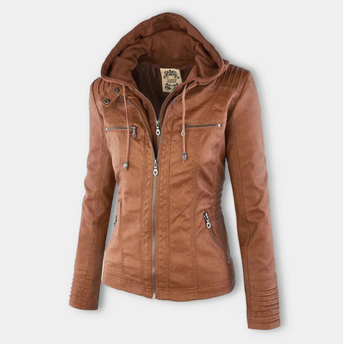Nyla | Women's Hooded Faux Leather Biker Jacket