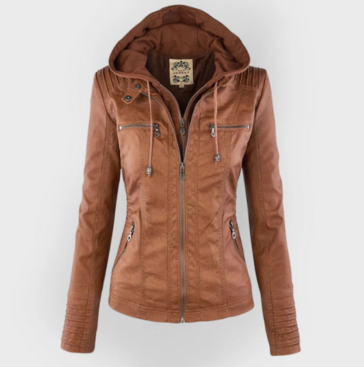 Nyla | Women's Hooded Faux Leather Biker Jacket