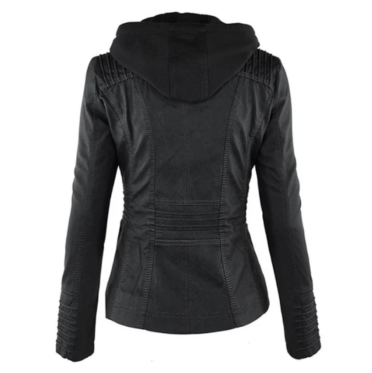 Nyla | Women's Hooded Faux Leather Biker Jacket