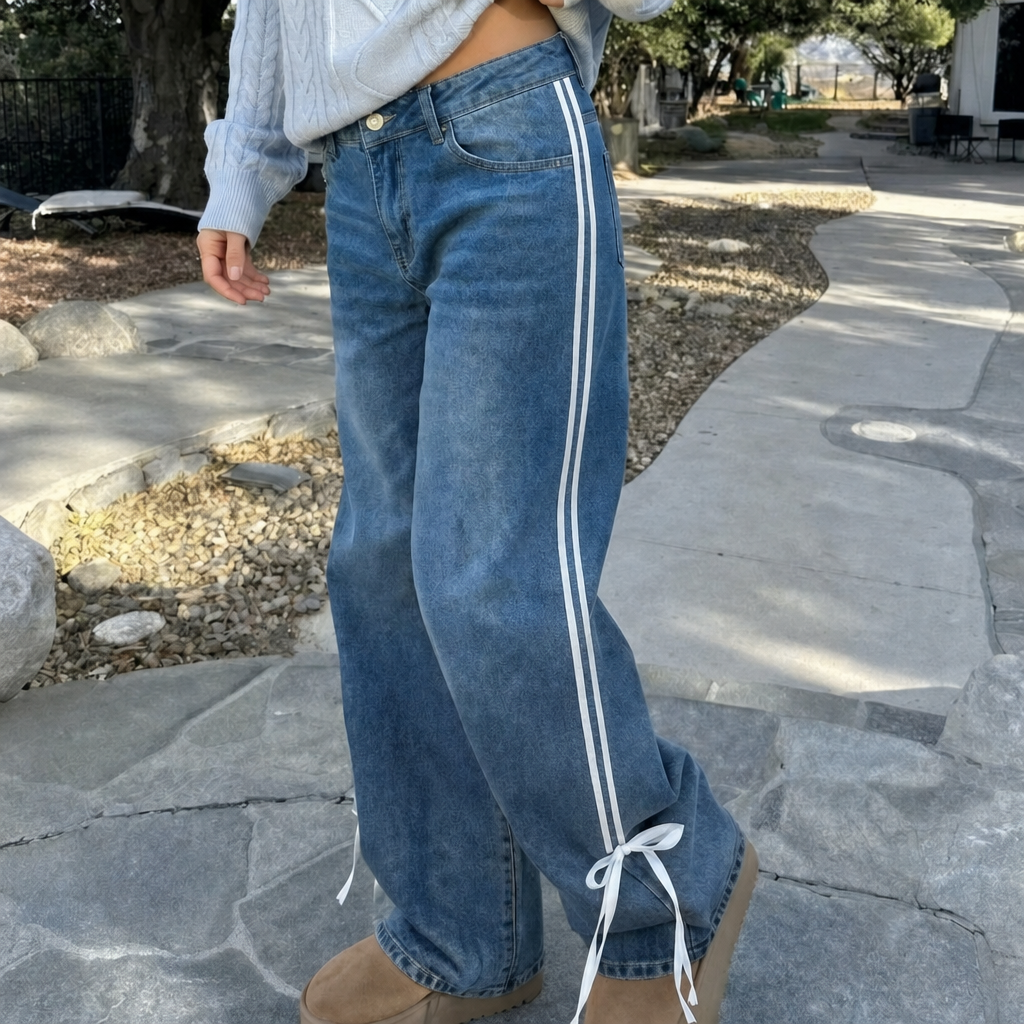 Women's Baggy Wide-Leg Jeans with Side Stripes