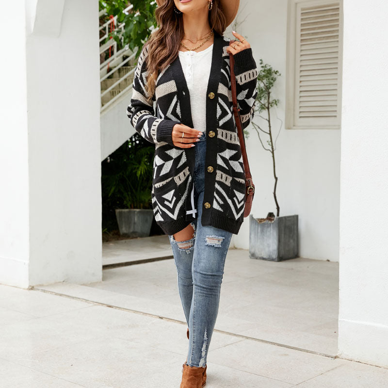 Marcelline | Women's Longline Patterned Knit Cardigan