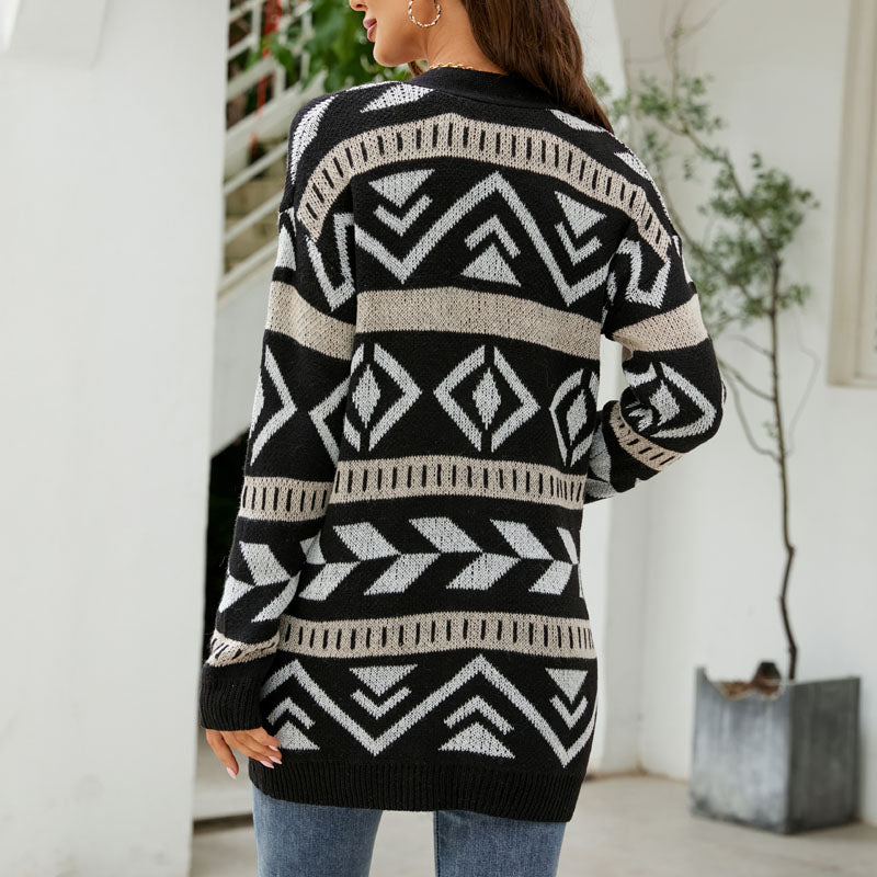 Marcelline | Women's Longline Patterned Knit Cardigan