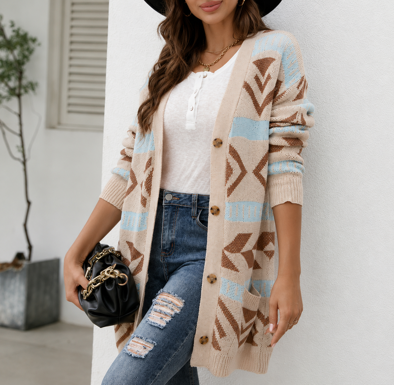 Marcelline | Women's Longline Patterned Knit Cardigan