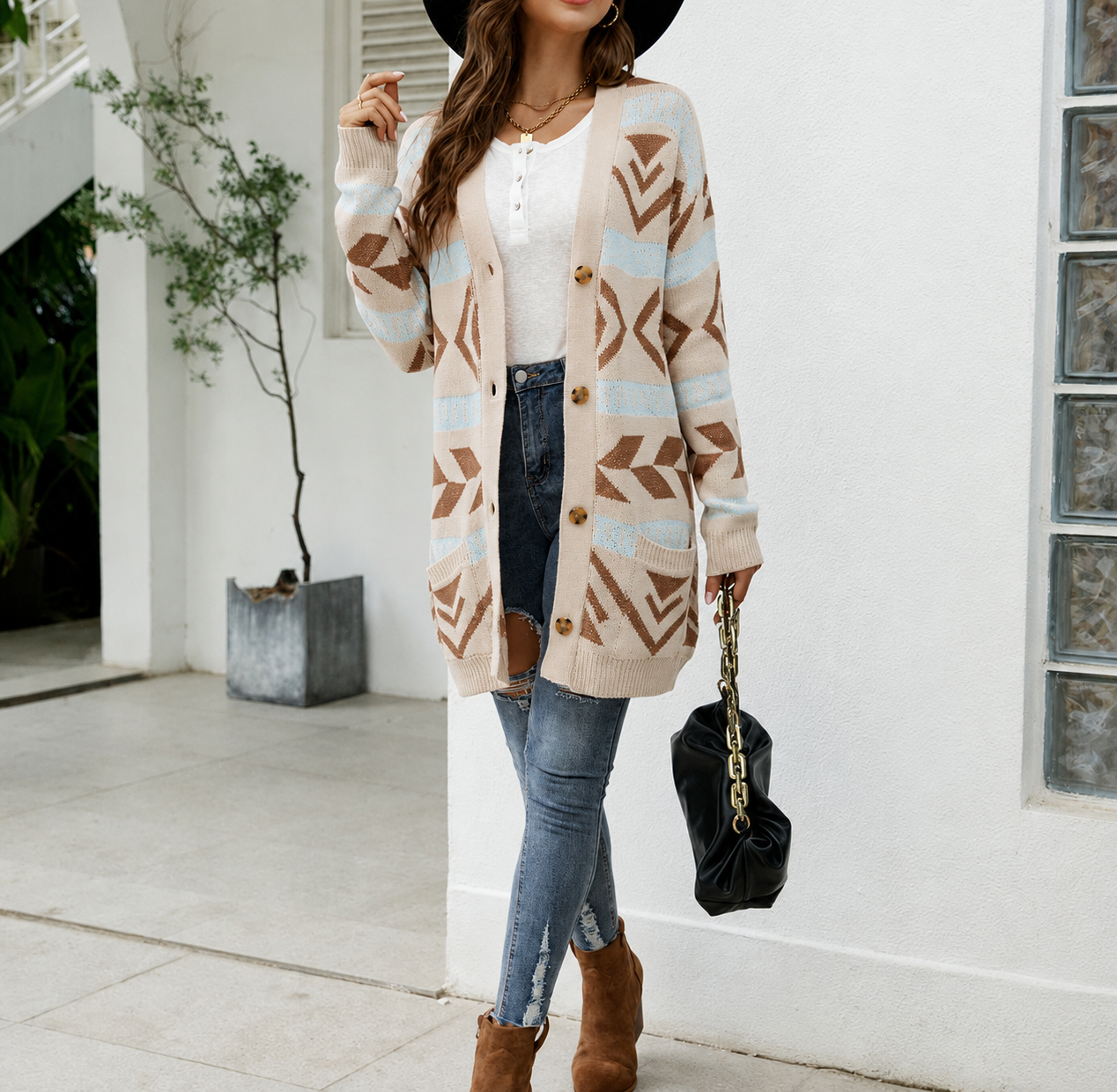 Marcelline | Women's Longline Patterned Knit Cardigan