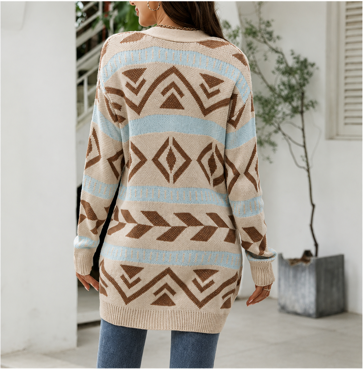 Marcelline | Women's Longline Patterned Knit Cardigan