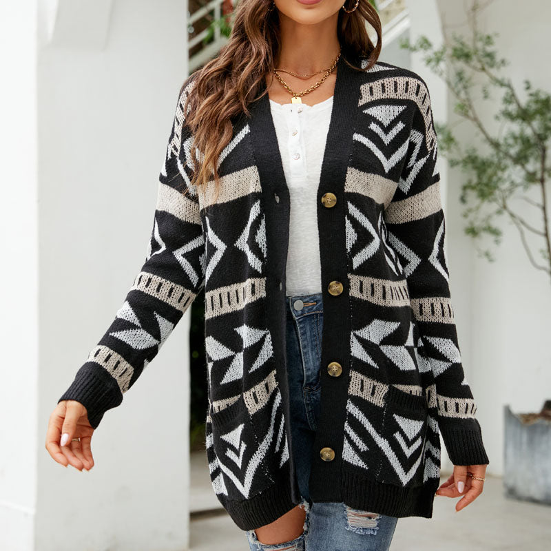 Marcelline | Women's Longline Patterned Knit Cardigan