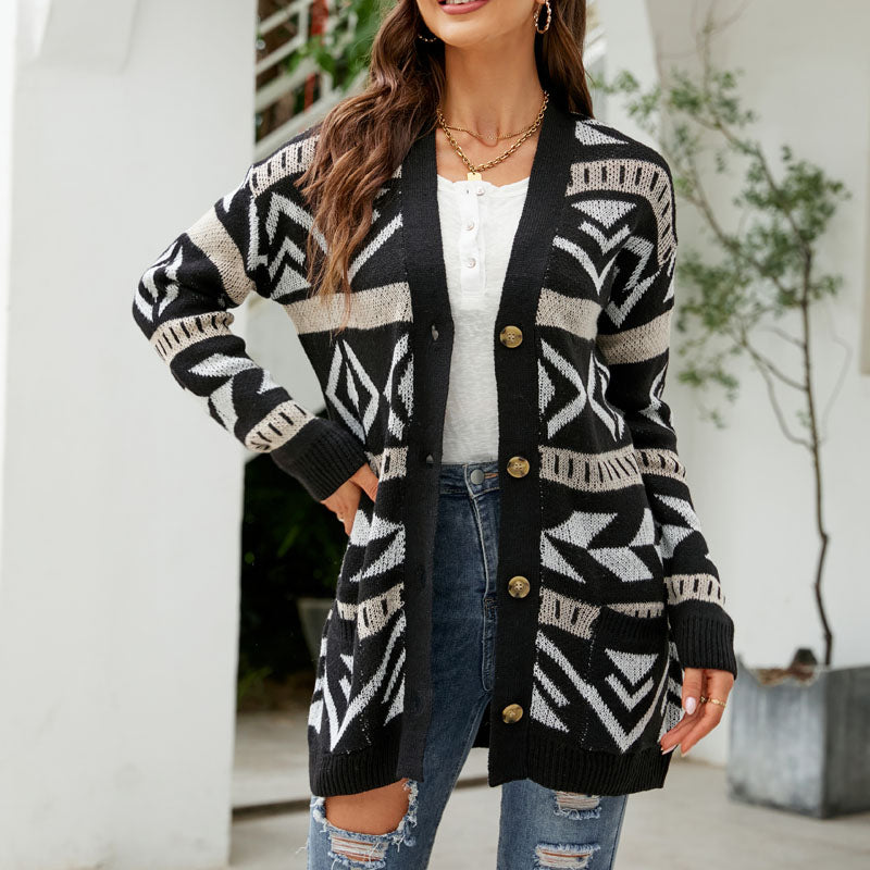 Marcelline | Women's Longline Patterned Knit Cardigan