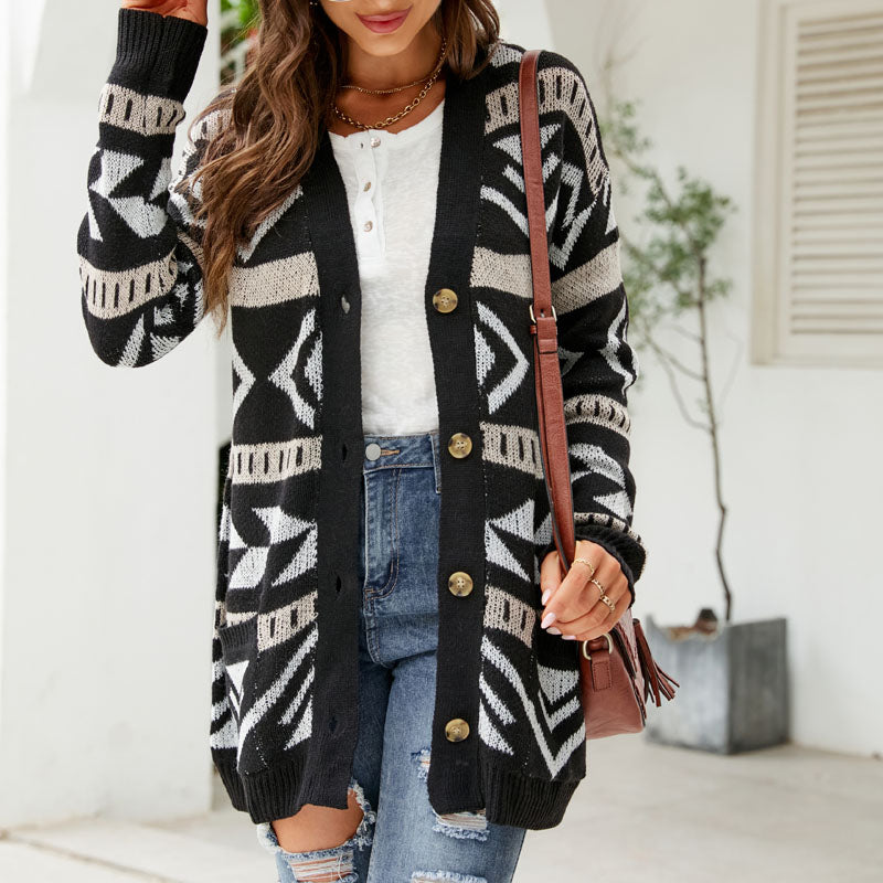 Marcelline | Women's Longline Patterned Knit Cardigan