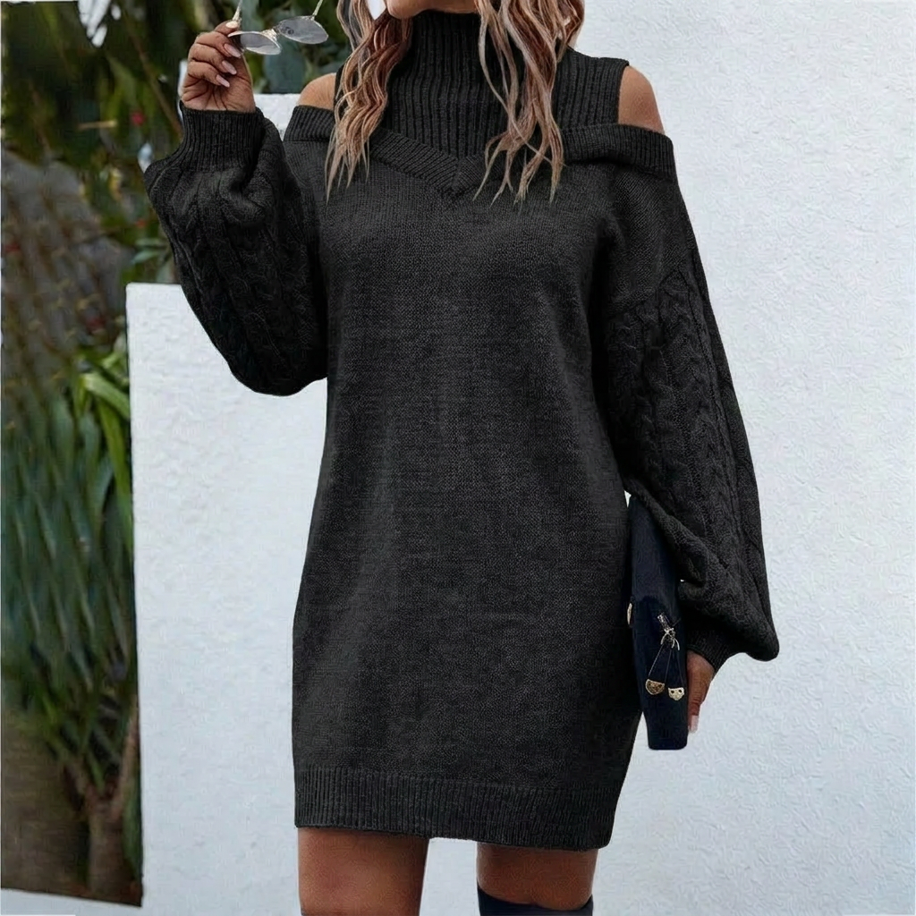 Women's Ribbed Knit Roll-Neck Midi Dress