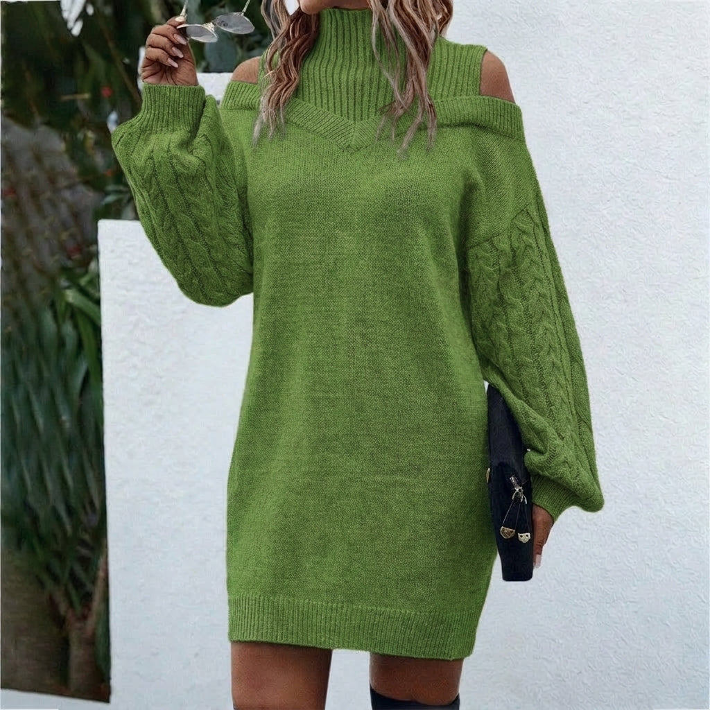 Women's Ribbed Knit Roll-Neck Midi Dress