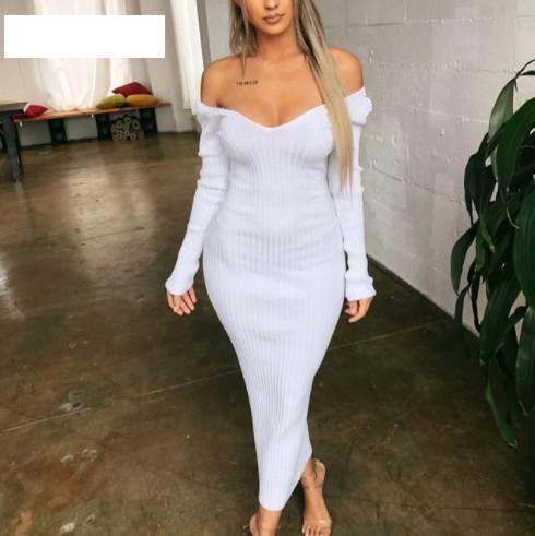 Women's Off-Shoulder Ribbed Knit Party Midi Dress