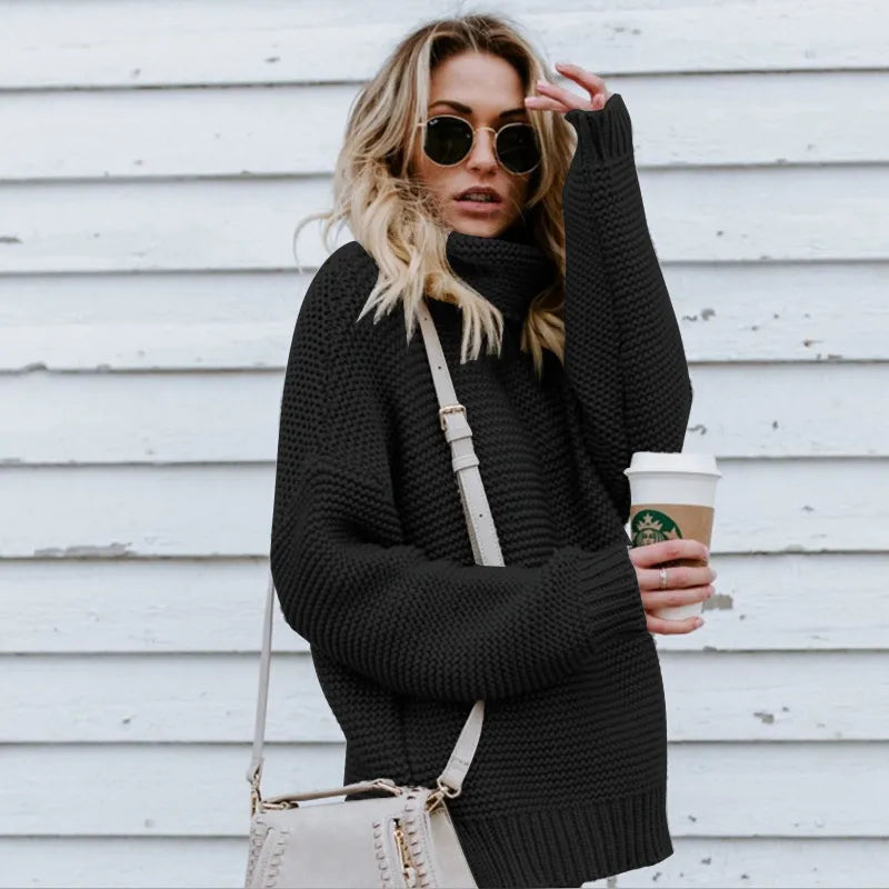 Isalune | Women's Long Roll-Neck Knit Sweater