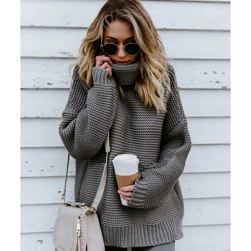 Isalune | Women's Long Roll-Neck Knit Sweater