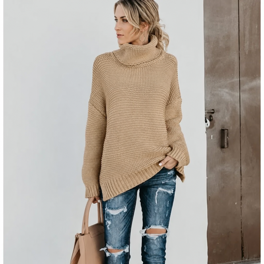 Isalune | Women's Long Roll-Neck Knit Sweater