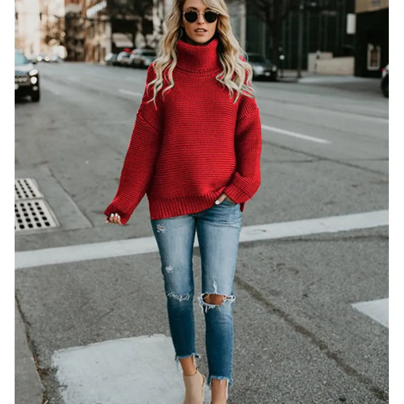 Isalune | Women's Long Roll-Neck Knit Sweater