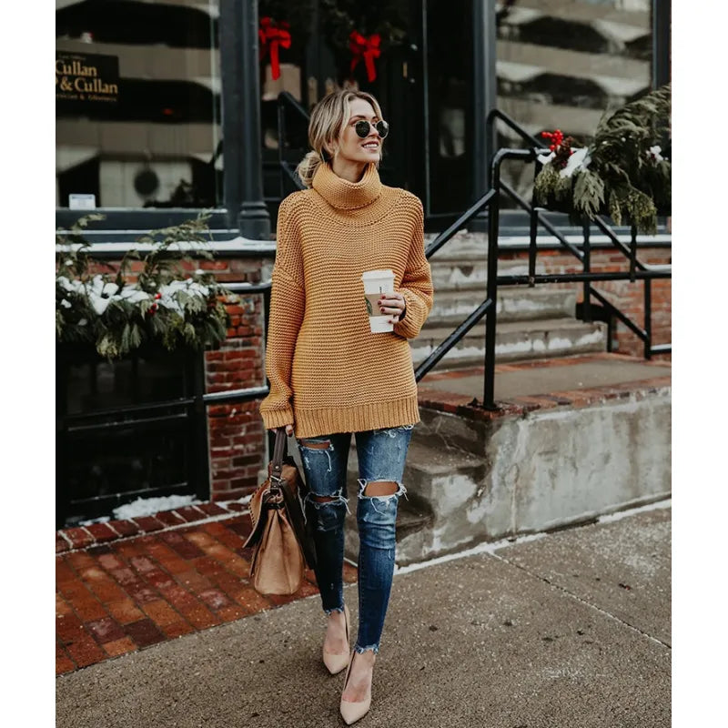 Isalune | Women's Long Roll-Neck Knit Sweater