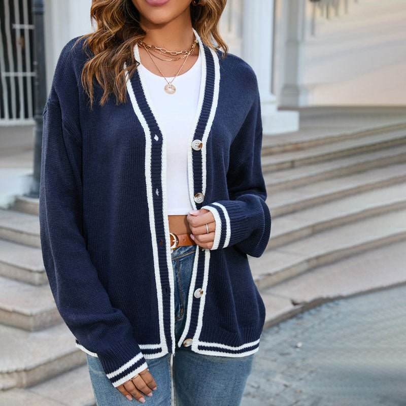 Odette | Contrast Trim Button Knit Cardigan
