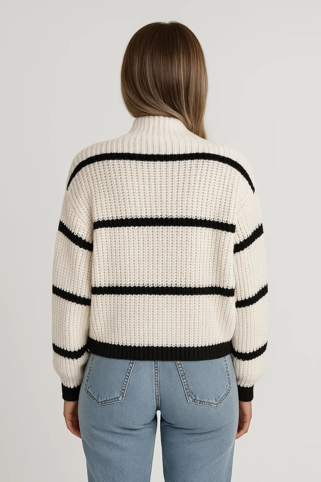 Évarose | Women's Striped Mock Neck Knit Jumper